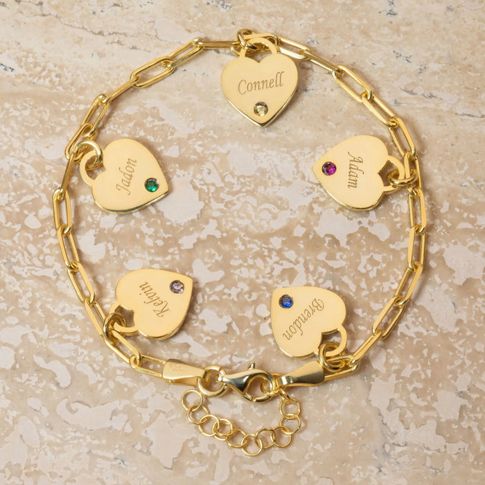 Linnea Heart Paperclip Personalized Name & Birthstone Bracelet