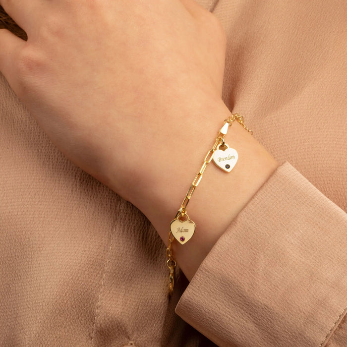 Linnea Heart Paperclip Personalized Name & Birthstone Bracelet