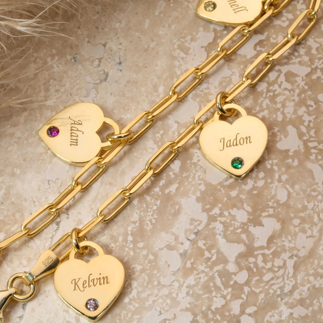 Linnea Heart Paperclip Personalized Name & Birthstone Bracelet