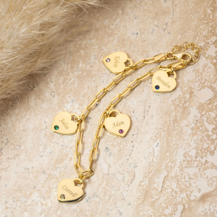 Linnea Heart Paperclip Personalized Name & Birthstone Bracelet