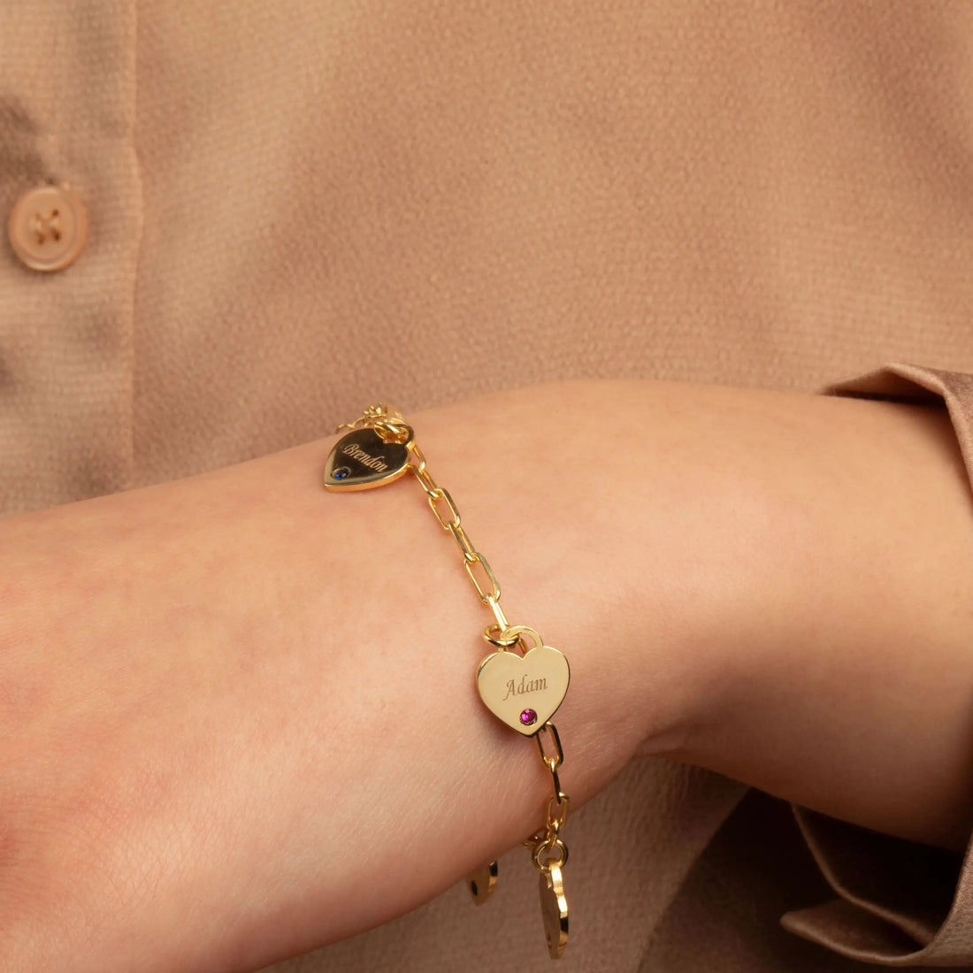 Linnea Heart Paperclip Personalized Name & Birthstone Bracelet