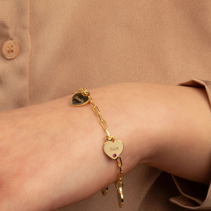 Linnea Heart Paperclip Personalized Name & Birthstone Bracelet