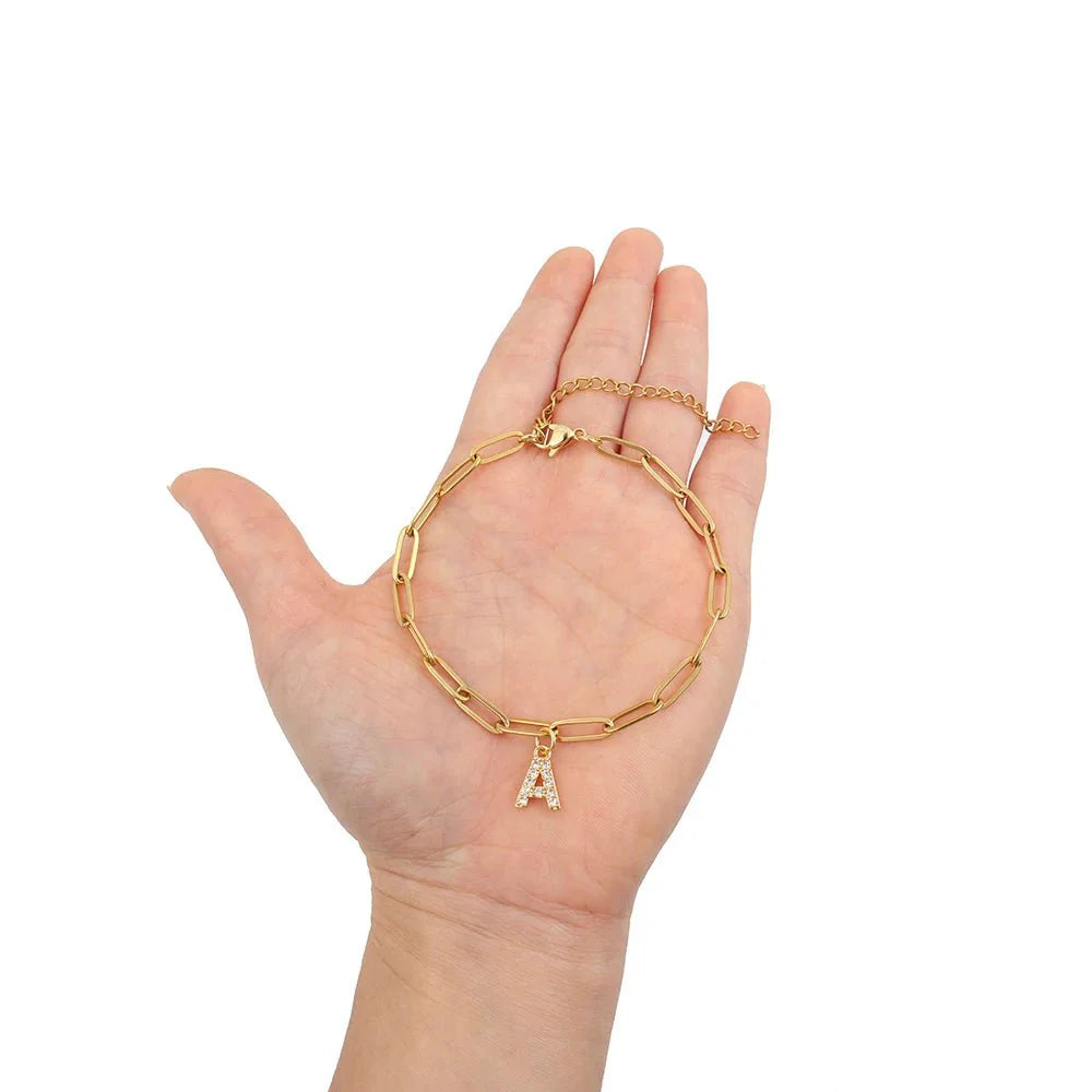 Natasha Paperclip Letter Initial Bracelet