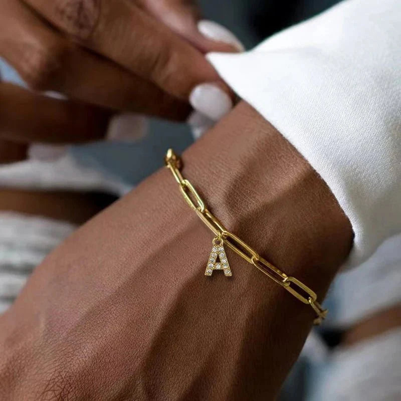 Natasha Paperclip Letter Initial Bracelet