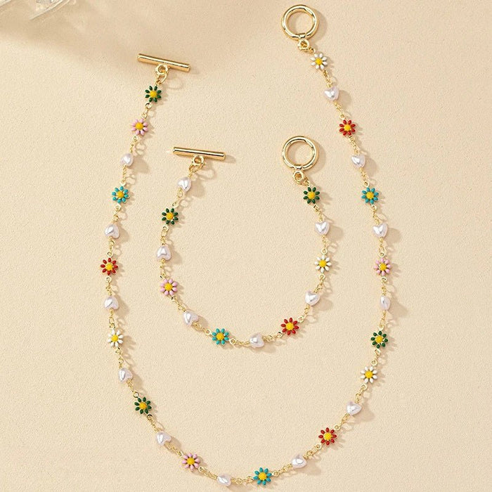 Danica Floral Pearls Bracelet and Necklace Set
