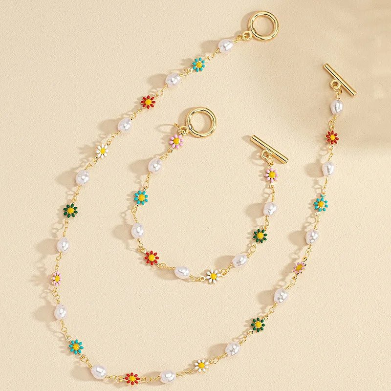 Danica Floral Pearls Bracelet and Necklace Set