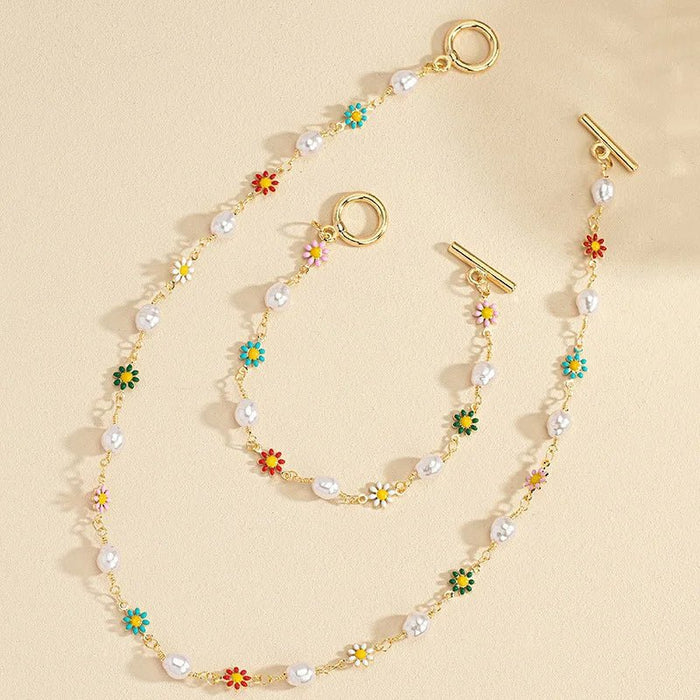 Danica Floral Pearls Bracelet and Necklace Set