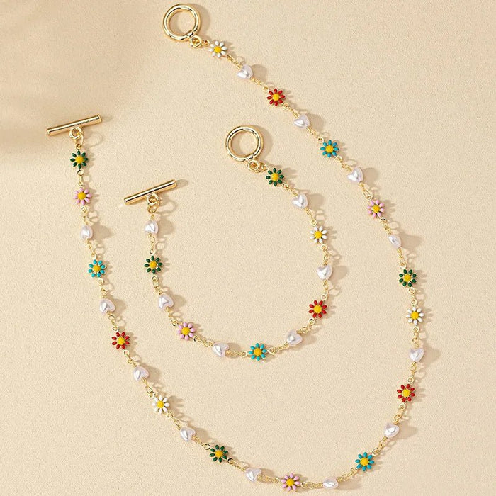 Danica Floral Pearls Bracelet and Necklace Set