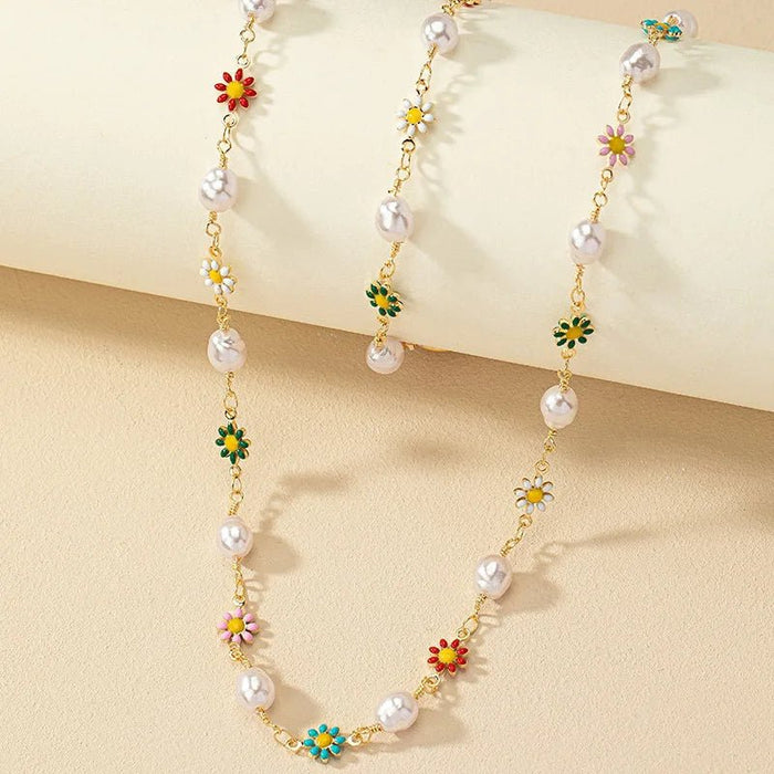 Danica Floral Pearls Bracelet and Necklace Set
