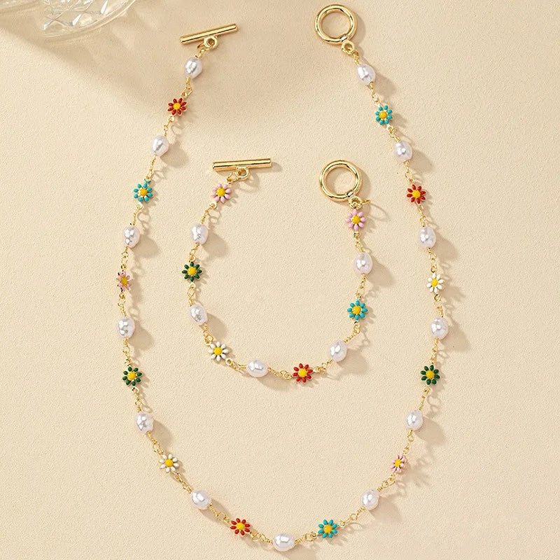 Danica Floral Pearls Bracelet and Necklace Set