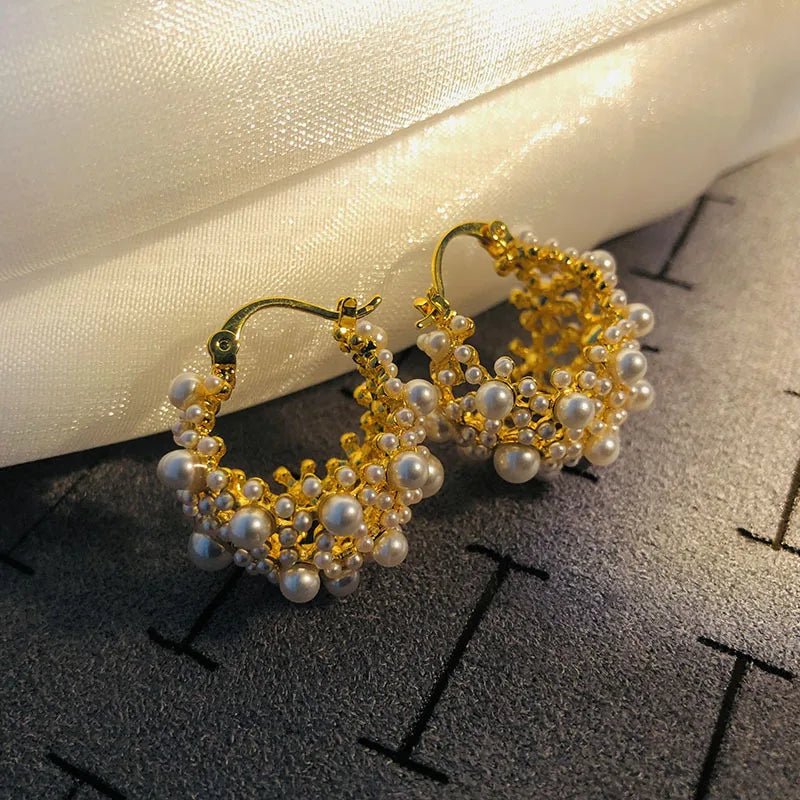 Erica Dainty Statement Pearl Hoop Earrings