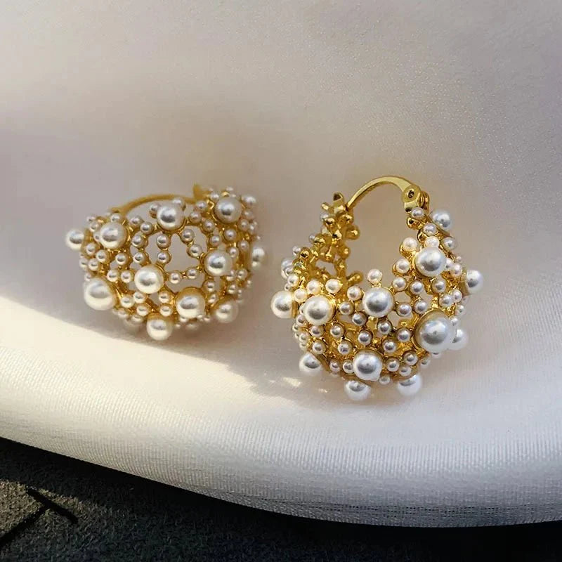Erica Dainty Statement Pearl Hoop Earrings