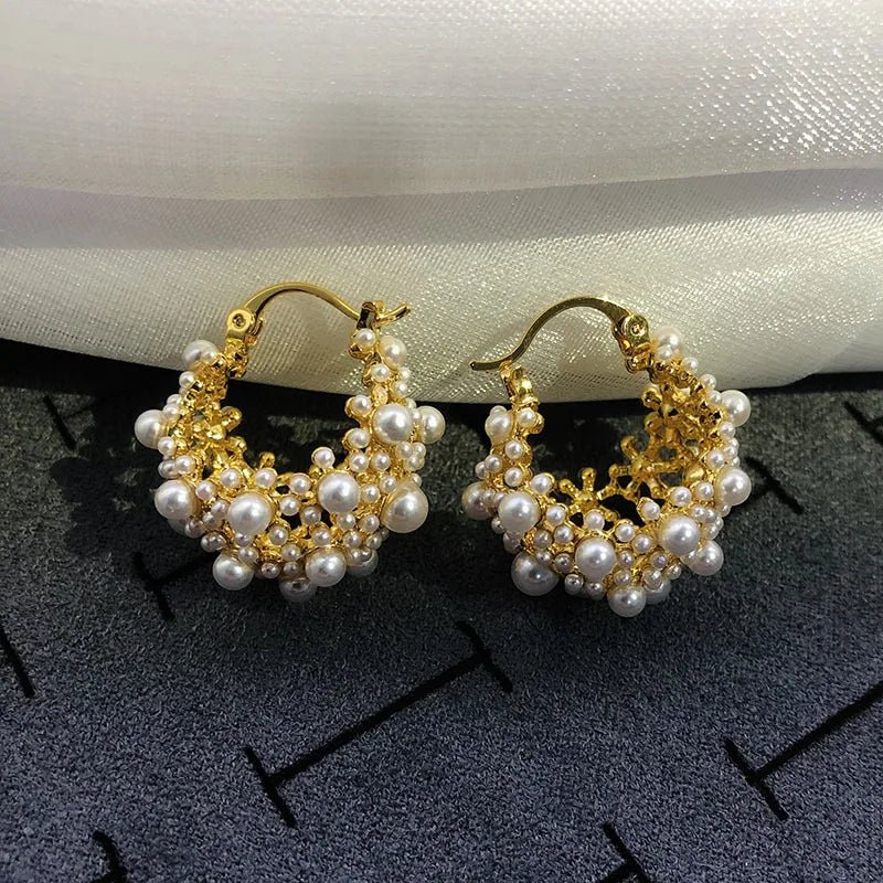 Erica Dainty Statement Pearl Hoop Earrings