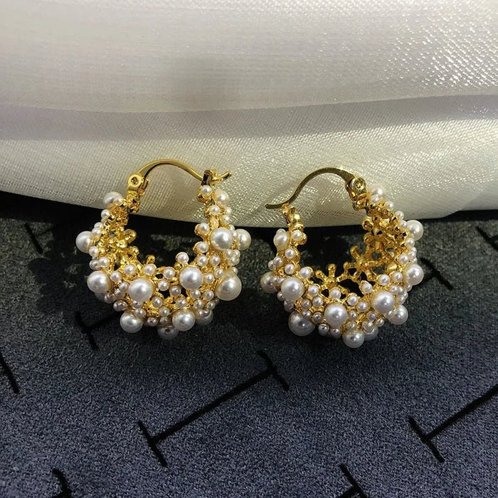 Erica Dainty Statement Pearl Hoop Earrings