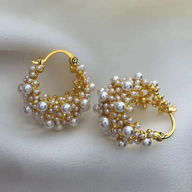 Erica Dainty Statement Pearl Hoop Earrings