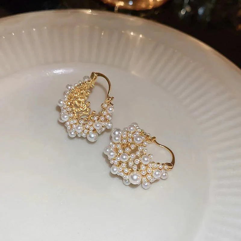 Erica Dainty Statement Pearl Hoop Earrings