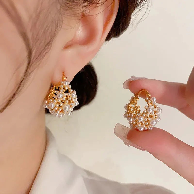 Erica Dainty Statement Pearl Hoop Earrings