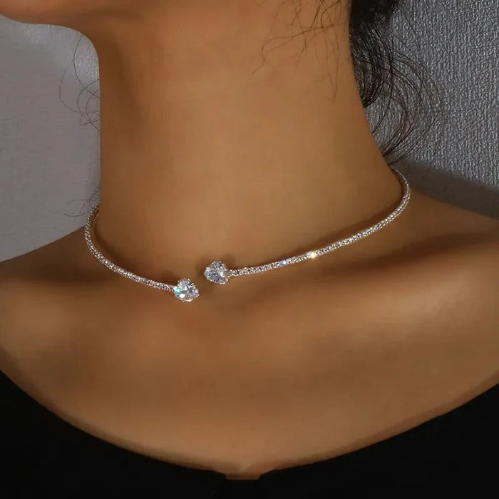 Liliana Crystal Heart Open Choker Necklace