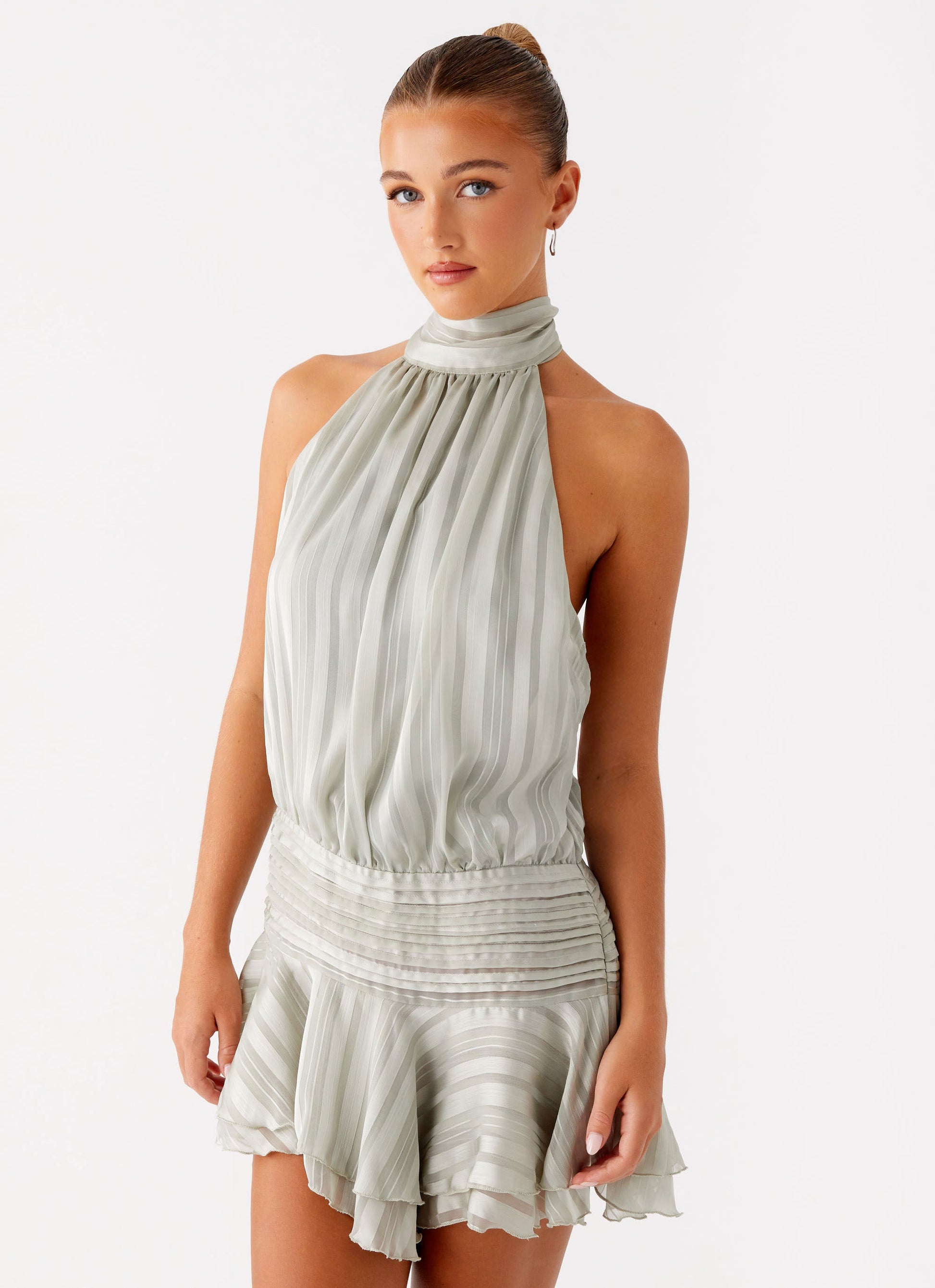 Fleur | Willow Chiffon Mini Dress-Mini Dresses-Urban Devyne-Green-XS-Urban Devyne