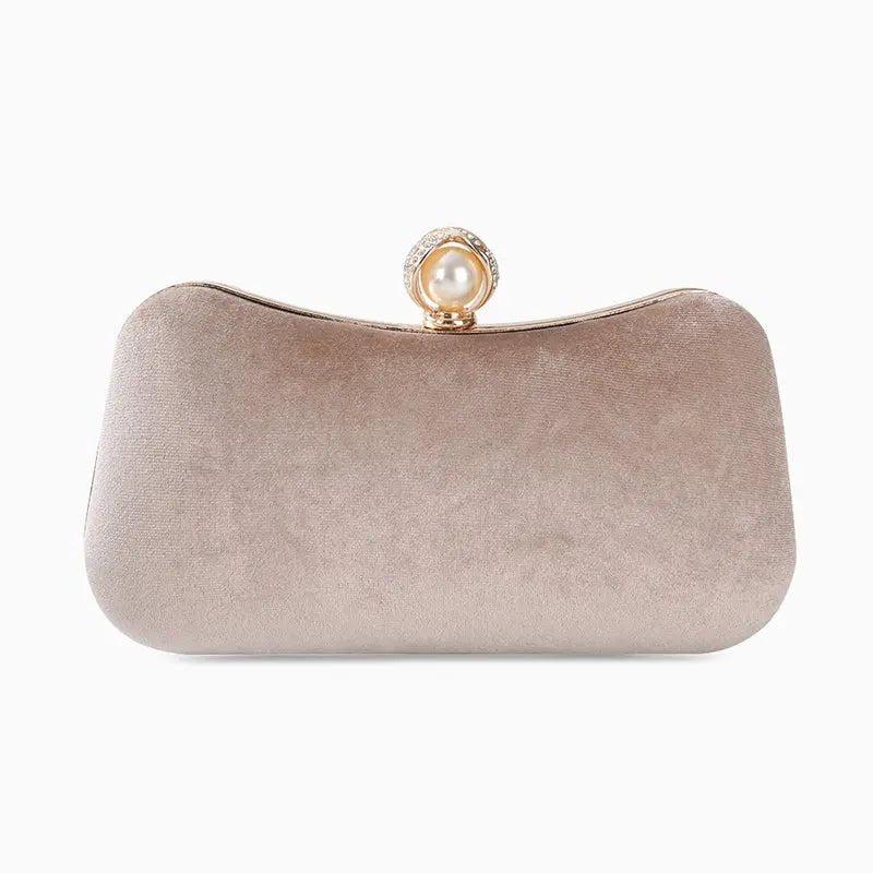 Joanna | Velvet & Pearl Embellished Evening Clutch-Handbag-Urban Devyne-Apricot-Urban Devyne