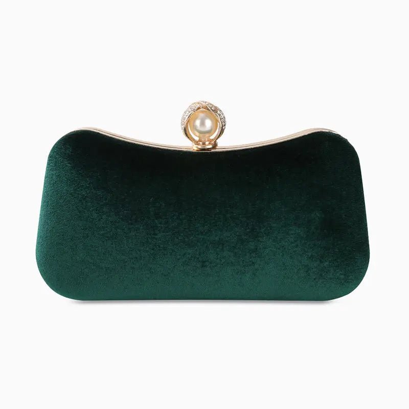 Joanna | Velvet & Pearl Embellished Evening Clutch-Handbag-Urban Devyne-Green-Urban Devyne