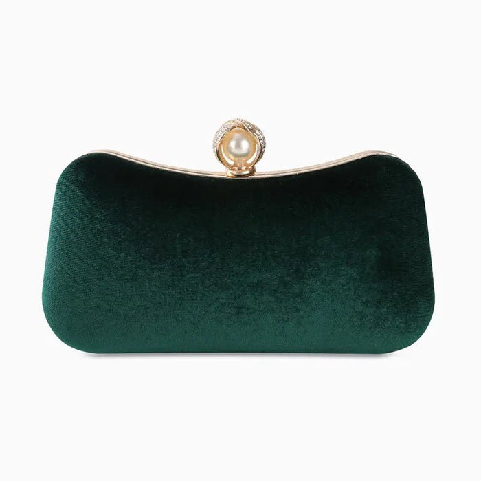 Joanna | Velvet & Pearl Embellished Evening Clutch-Handbag-Urban Devyne-Green-Urban Devyne