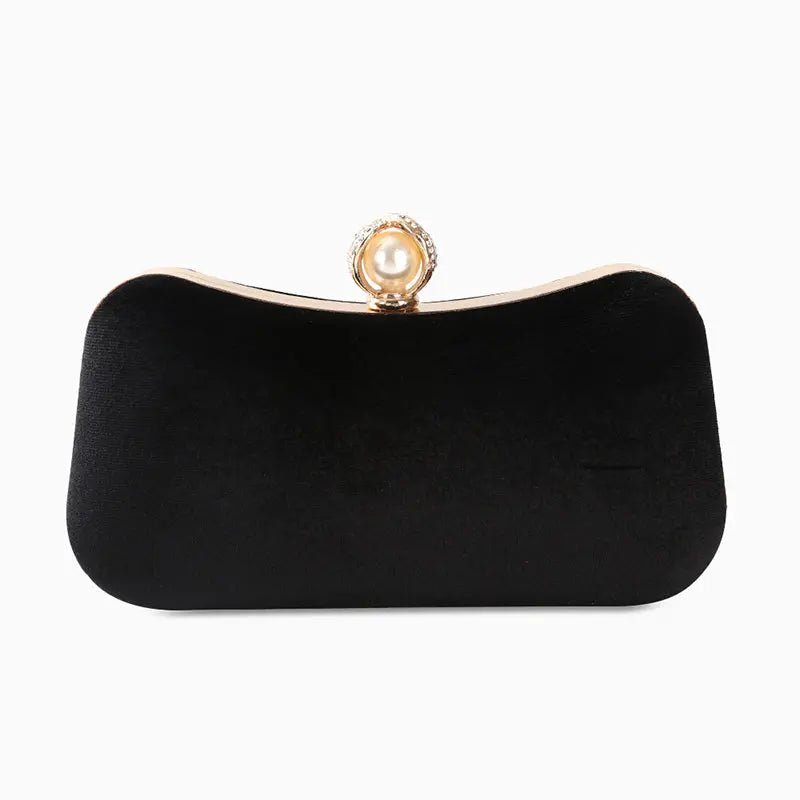 Joanna | Velvet & Pearl Embellished Evening Clutch-Handbag-Urban Devyne-Black-Urban Devyne