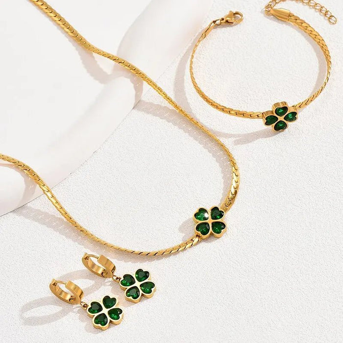 Tessa Emerald Four Leaf Clover Jewelry Set