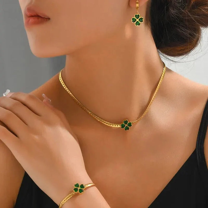 Tessa Emerald Four Leaf Clover Jewelry Set