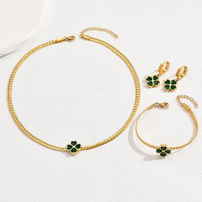 Tessa Emerald Four Leaf Clover Jewelry Set