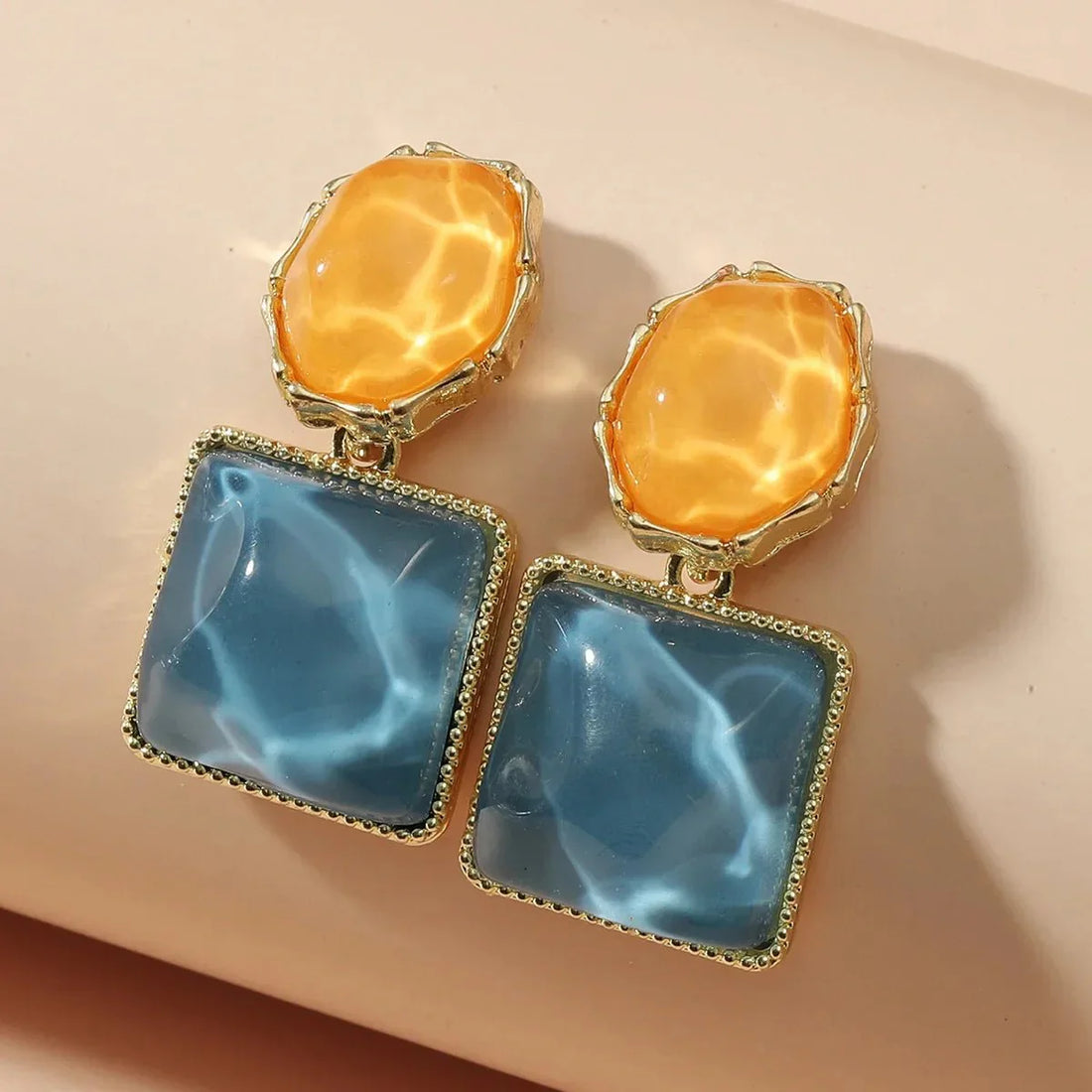 Zuri Geometric Enamel Oval Square Earrings