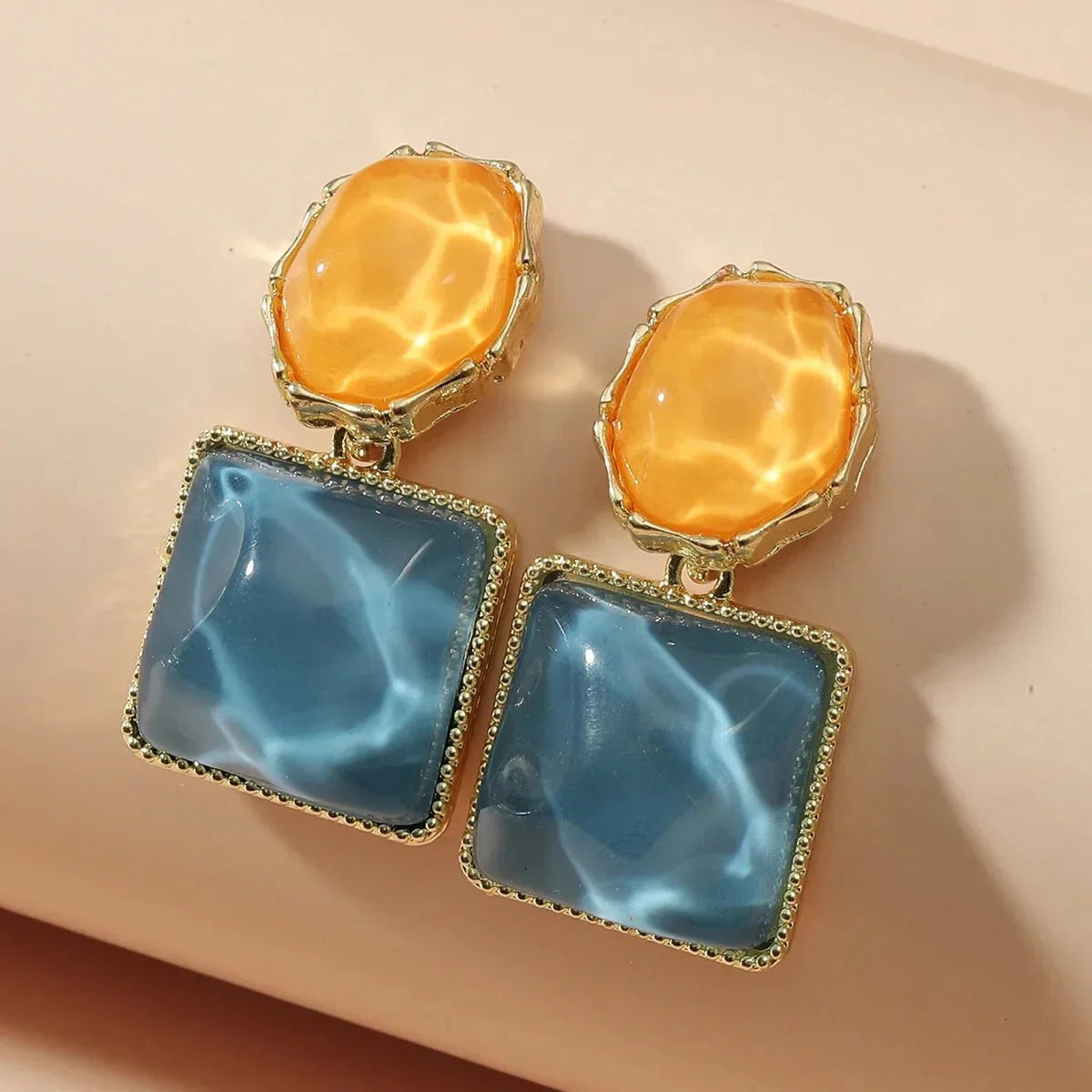 Zuri Geometric Enamel Oval Square Earrings