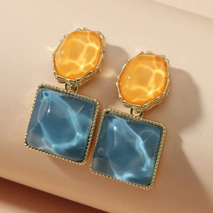 Zuri Geometric Enamel Oval Square Earrings