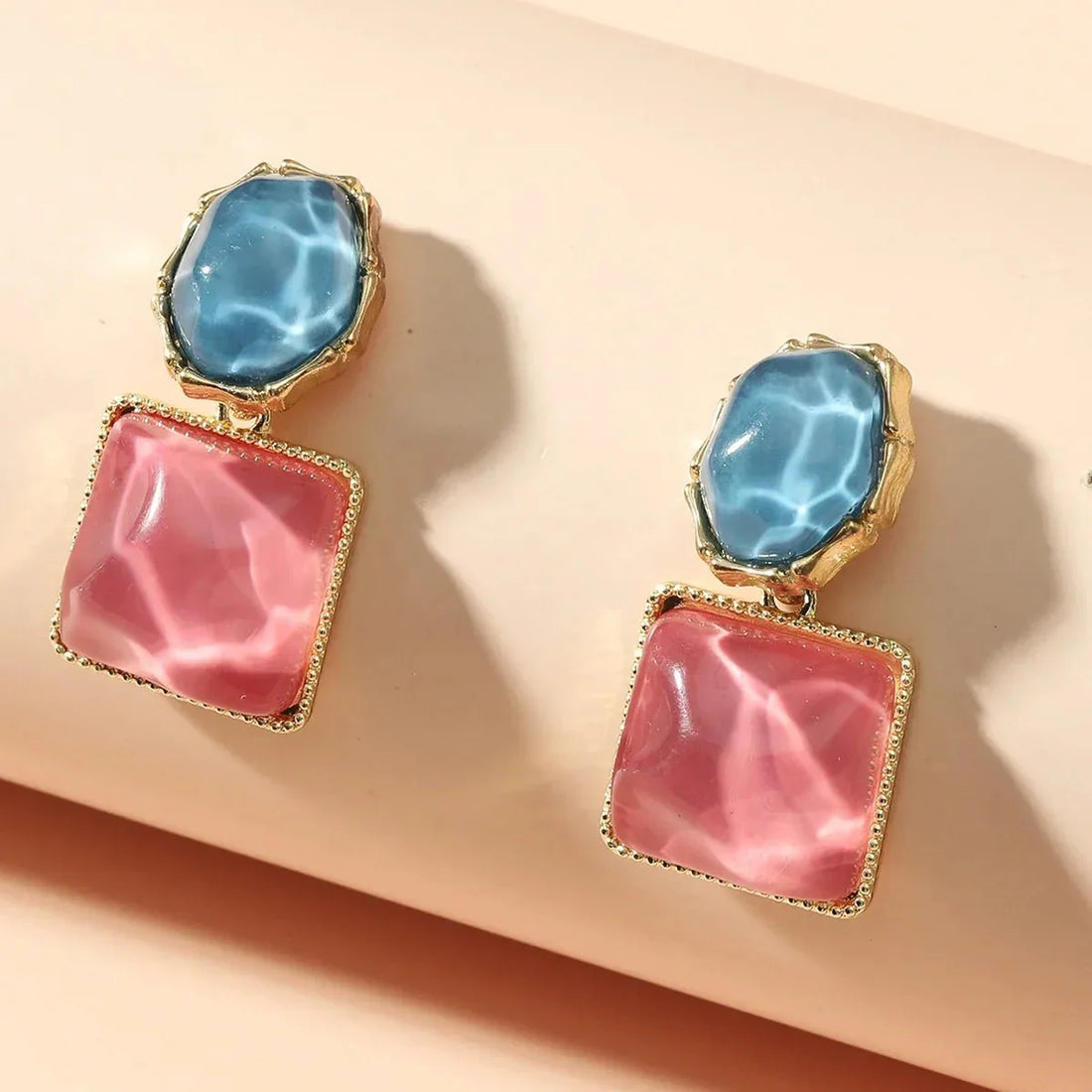 Zuri Geometric Enamel Oval Square Earrings
