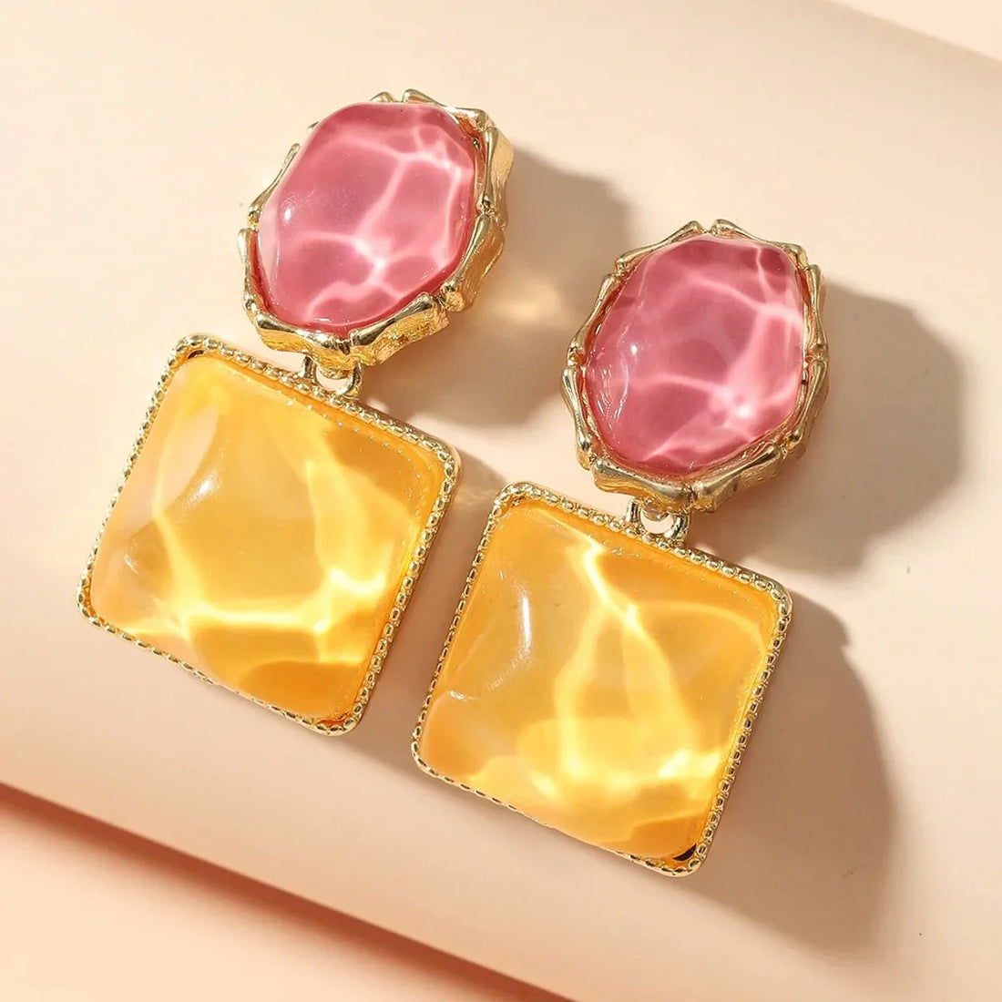Zuri Geometric Enamel Oval Square Earrings