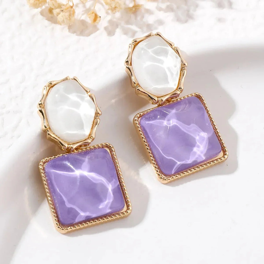 Zuri Geometric Enamel Oval Square Earrings