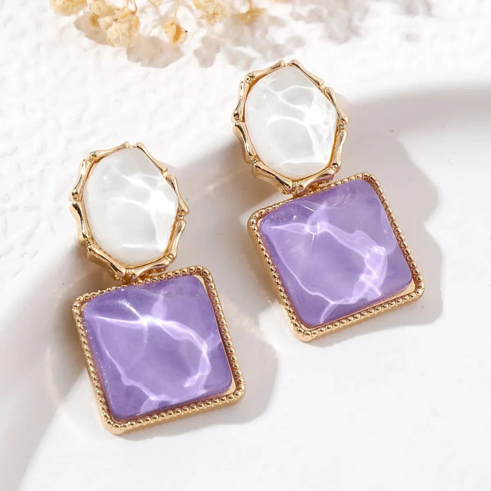 Zuri Geometric Enamel Oval Square Earrings