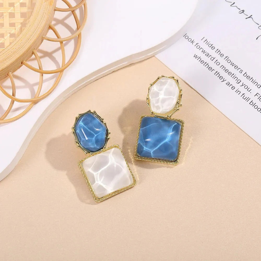 Zuri Geometric Enamel Oval Square Earrings