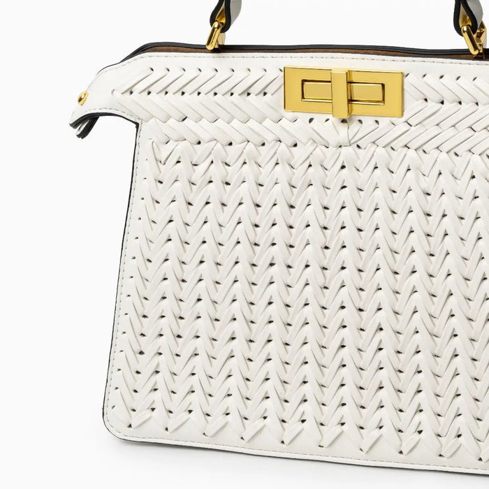 Laurel | Woven Tan Leather Handbag-Handbag-Urban Devyne-Urban Devyne