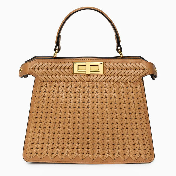 Laurel | Woven Tan Leather Handbag-Handbag-Urban Devyne-Brown-Urban Devyne