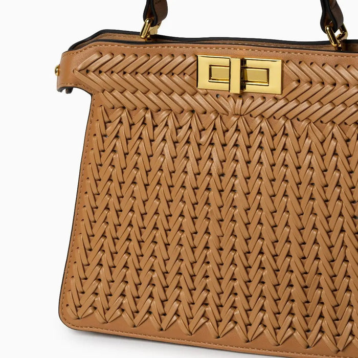 Laurel | Woven Tan Leather Handbag-Handbag-Urban Devyne-Urban Devyne