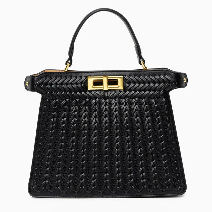 Laurel | Woven Tan Leather Handbag-Handbag-Urban Devyne-Black-Urban Devyne