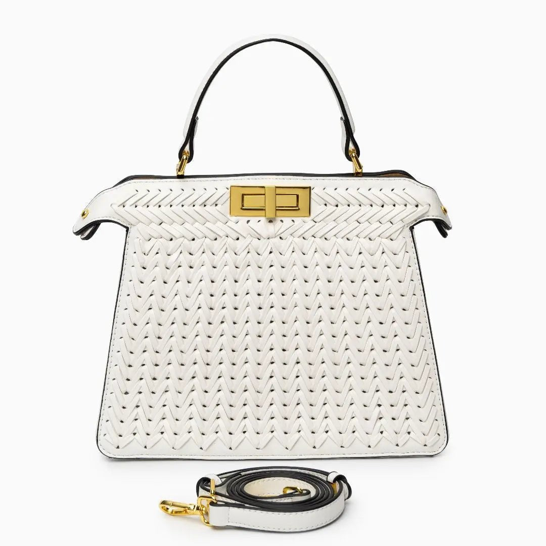 Laurel | Woven Tan Leather Handbag-Handbag-Urban Devyne-Urban Devyne