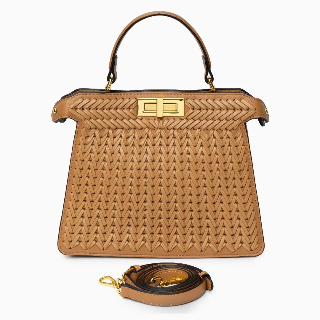 Laurel | Woven Tan Leather Handbag-Handbag-Urban Devyne-Urban Devyne