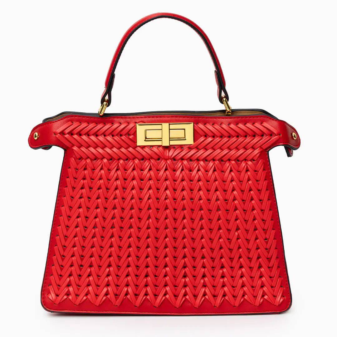 Laurel | Woven Tan Leather Handbag-Handbag-Urban Devyne-Red-Urban Devyne