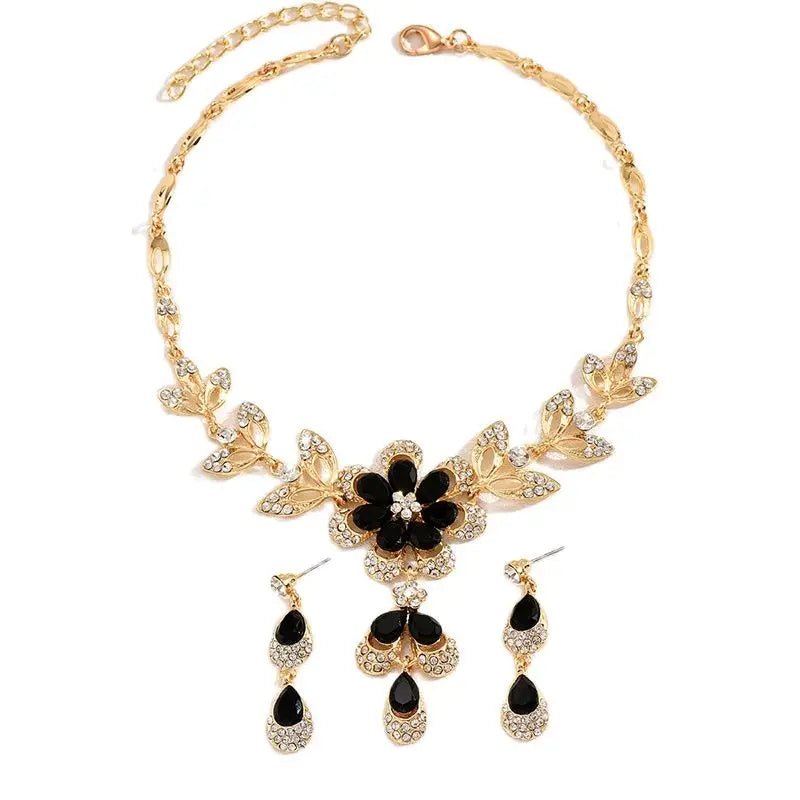 Zinnia Floral Diamond Necklace and Earring Set