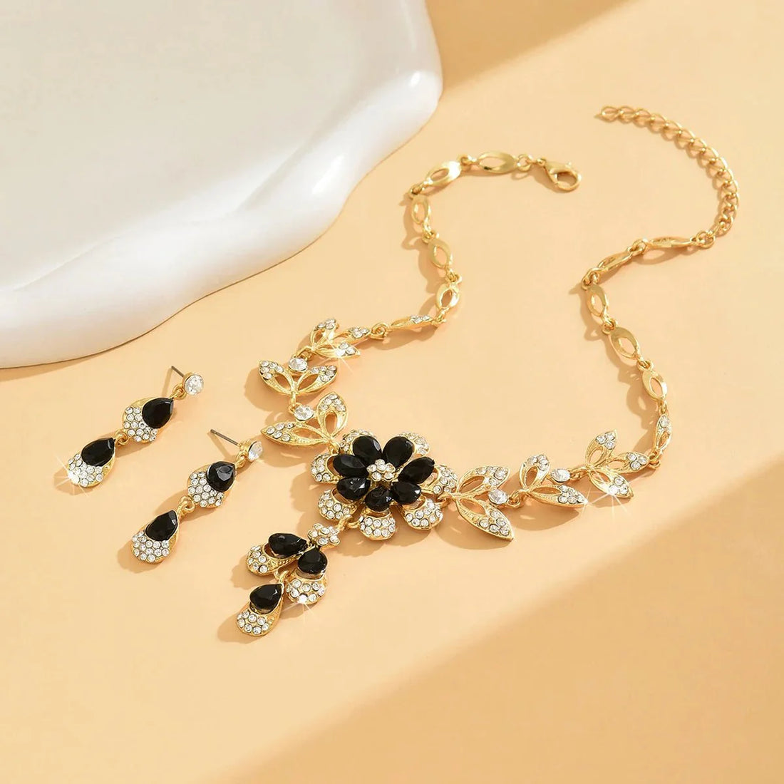 Zinnia Floral Diamond Necklace and Earring Set