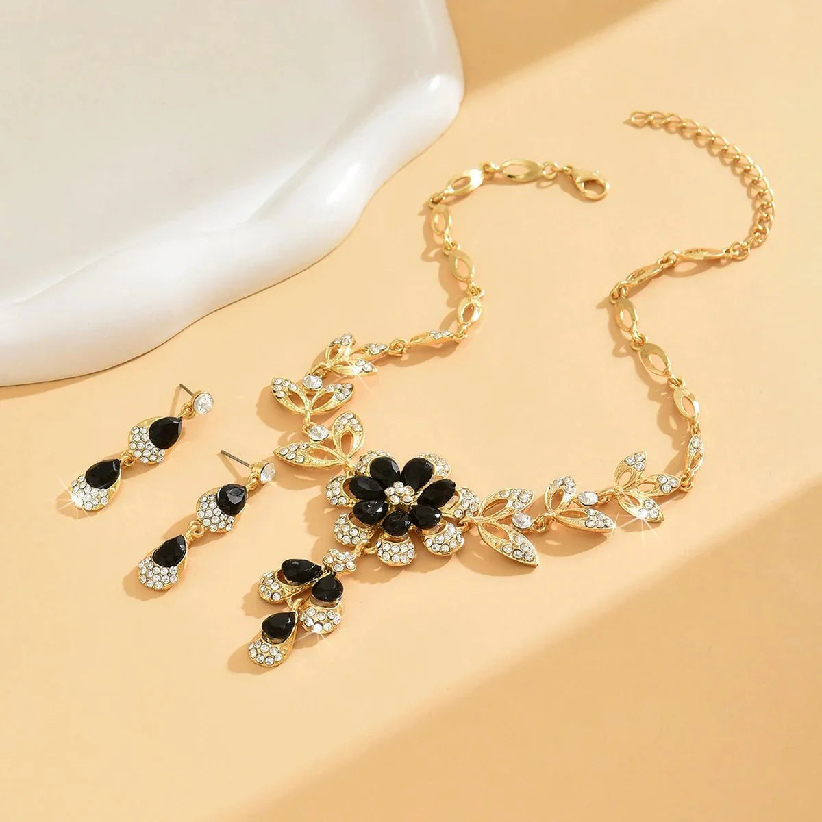 Zinnia Floral Diamond Necklace and Earring Set