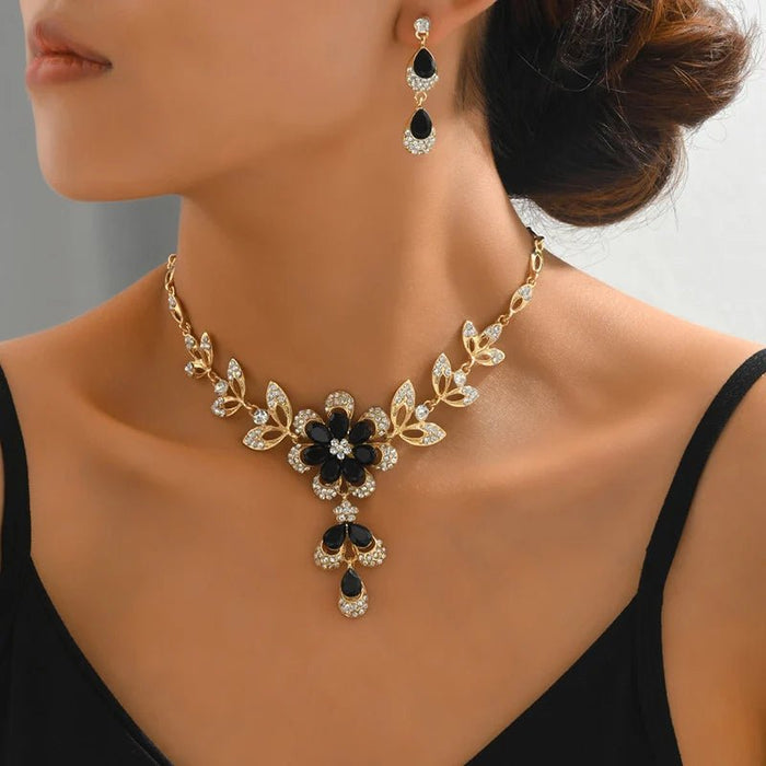Zinnia Floral Diamond Necklace and Earring Set