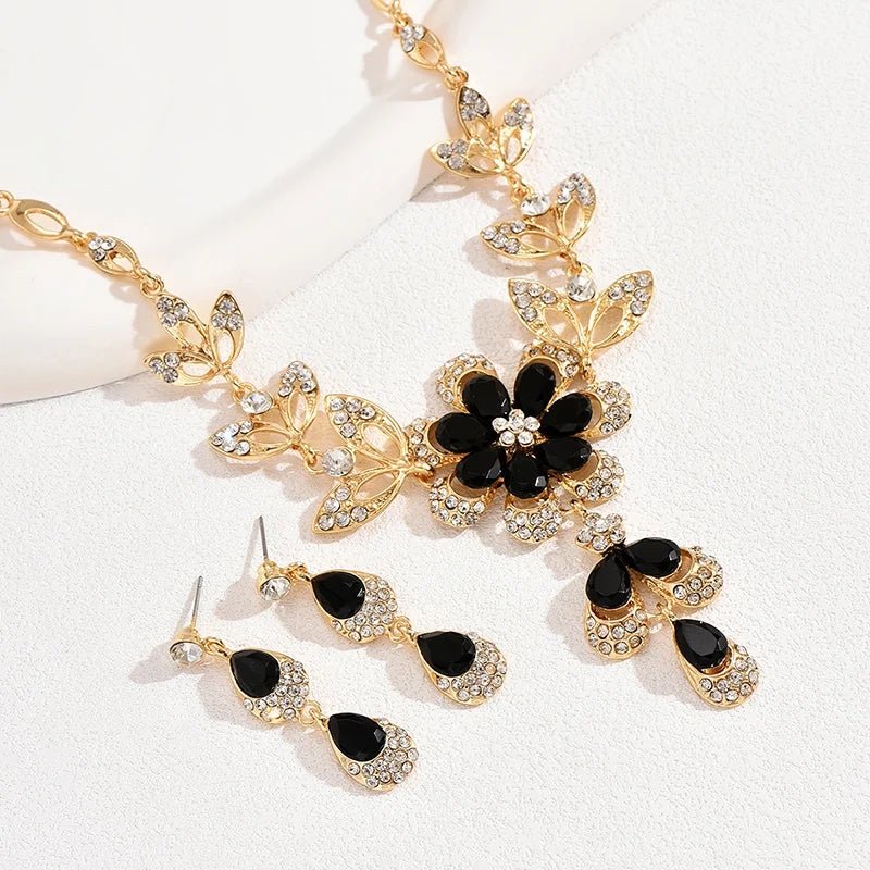 Zinnia Floral Diamond Necklace and Earring Set